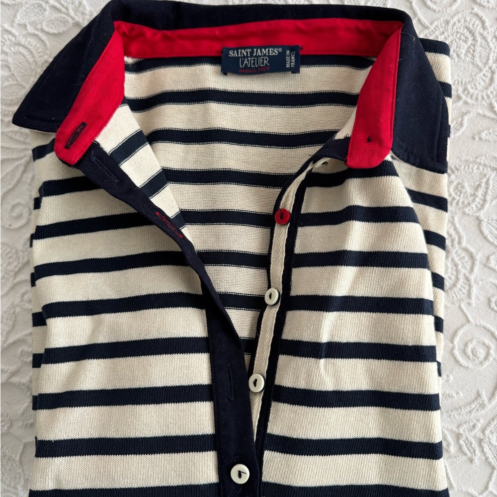 Saint James Women's Cardigan - Navy, Cream, and Red